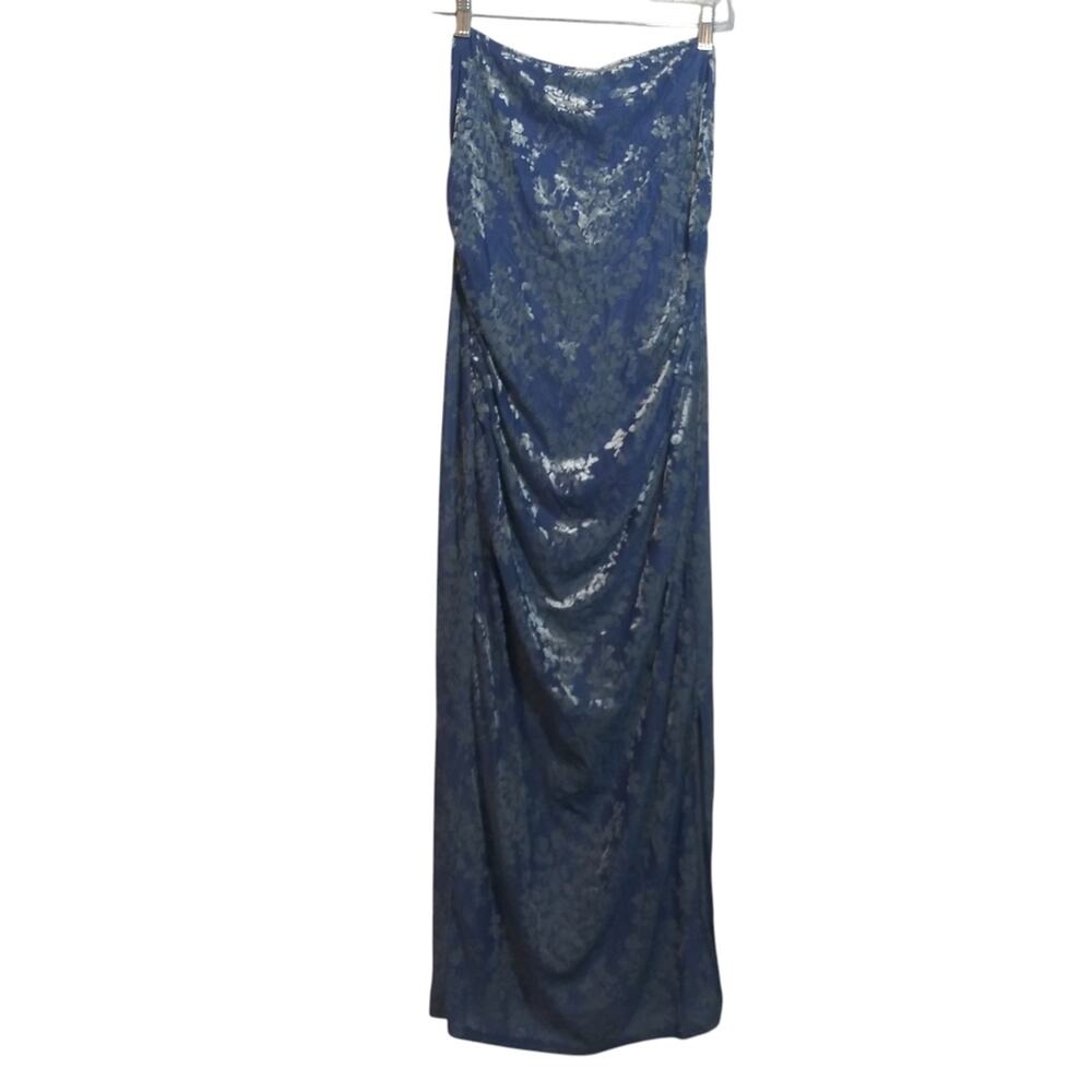 BTFBM Women's Summer Maxi Tube Dress Strapless Side Slit Velvet Floral Size L
